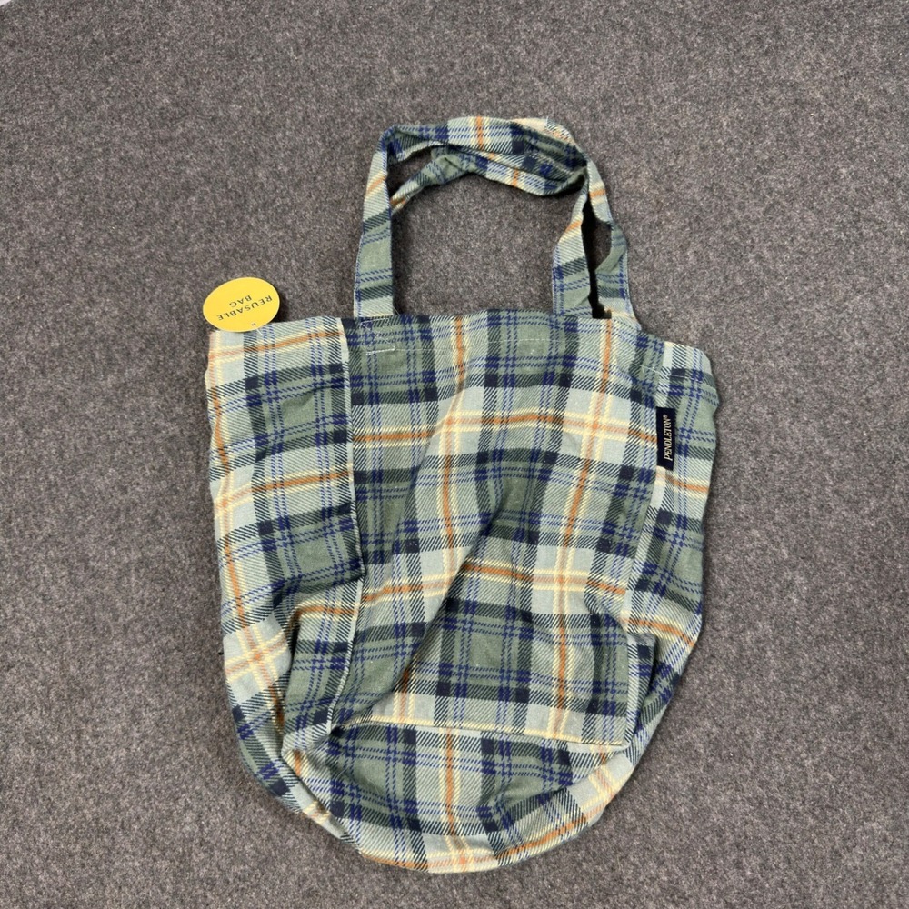 Pendleton Plaid Reusable Tote Bag Green Blue Orange Foldable Shopping Bag NWT